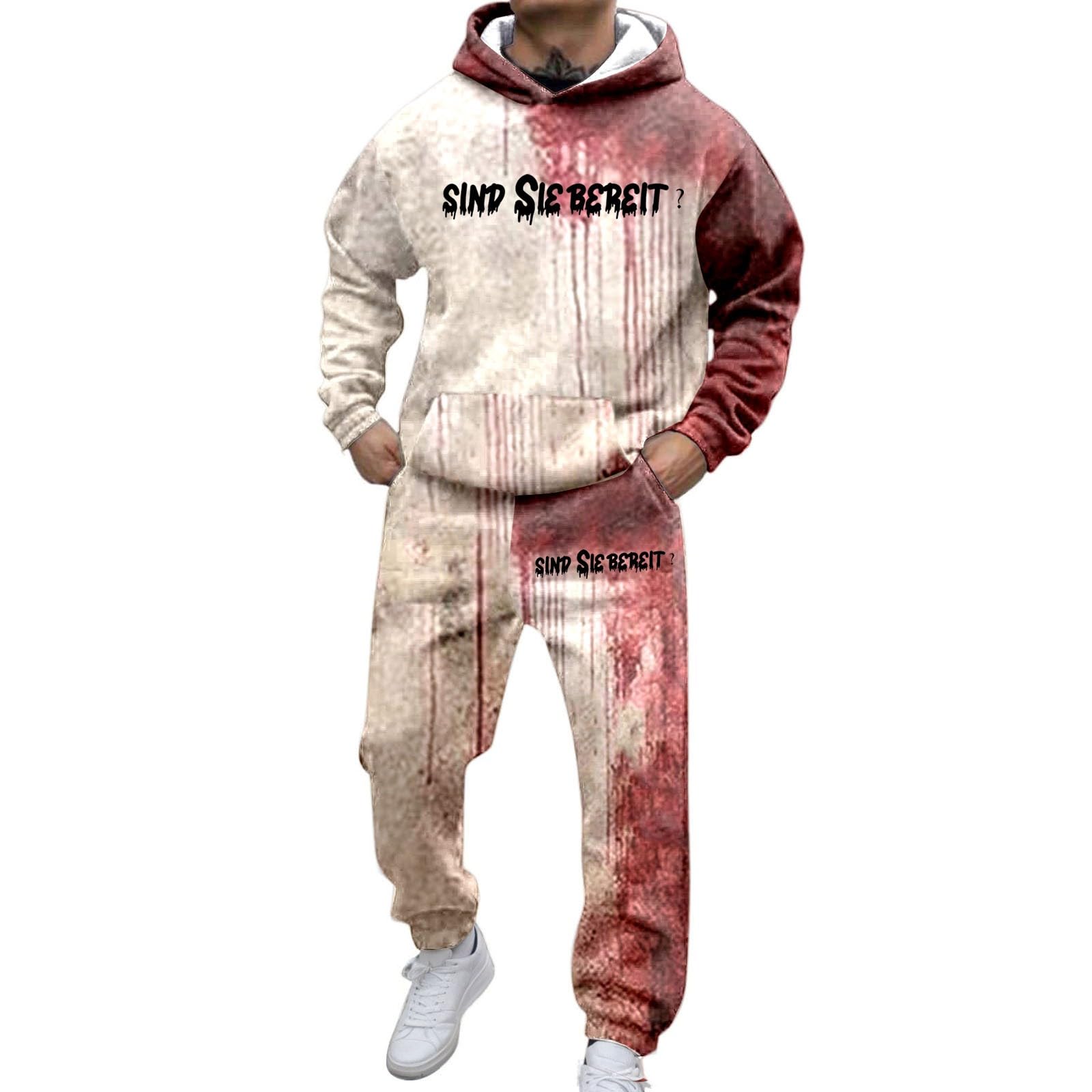 Générique Set da uomo 2 pezzi in cotone tuta da jogging top e pantaloni sportivi cardio elegante morbido aderente relax all'aperto autunno stile sportivo completo completo A46, Rosso., L
