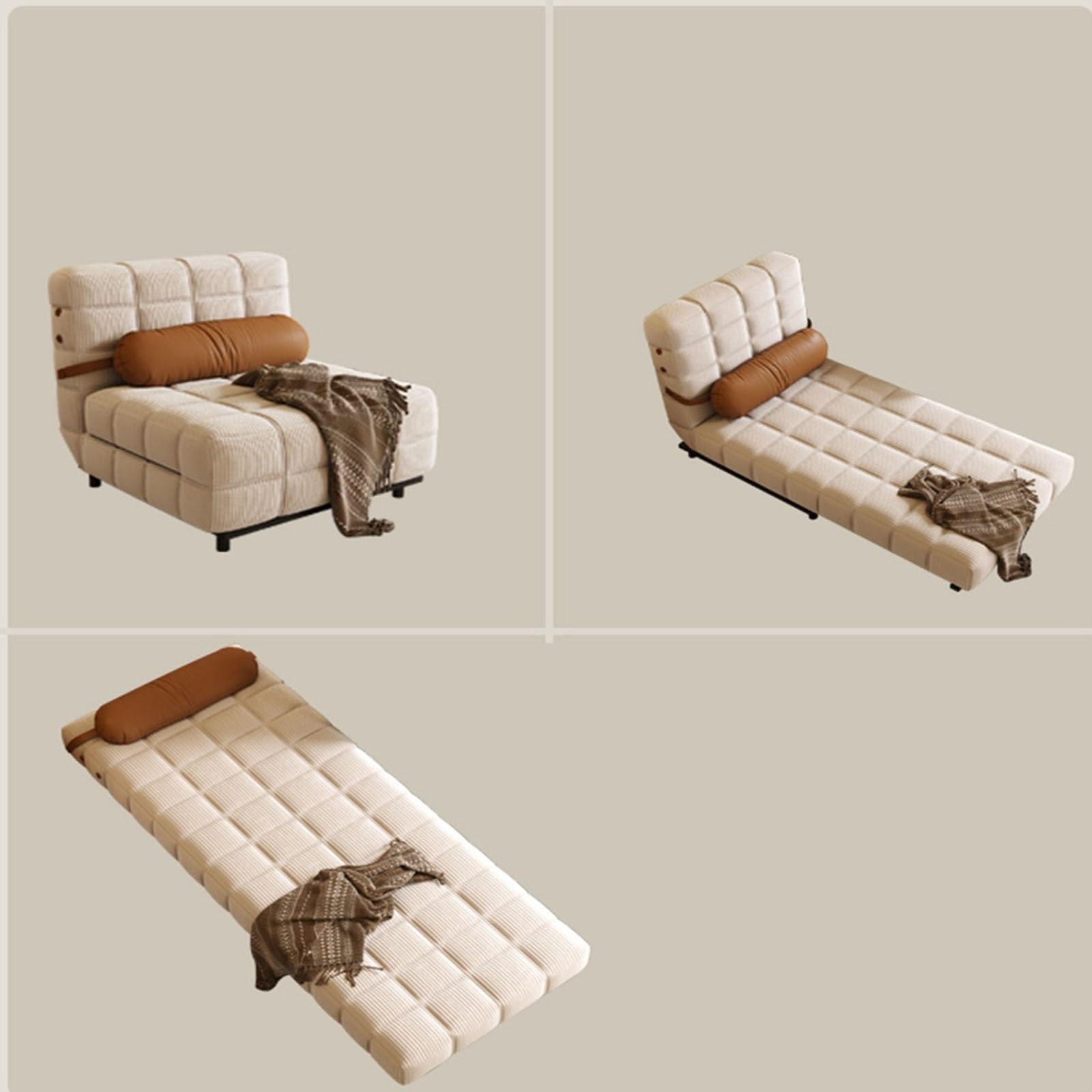 Składane krzesło do spania, rozkładana sofa do spania, rozkładana sofa rekreacyjna z 5-stopniową regulacją oparcia, tapicerowany fotel do sypialni, salonu, biura, składane krzesło kanapy (Be e