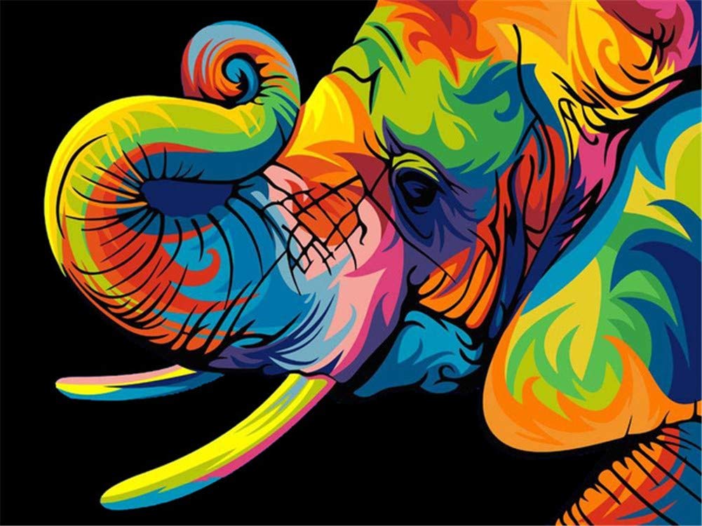 Peinture diamant éléphant coloré 80x100cm contre le stress quotidien avec kit de strass complet