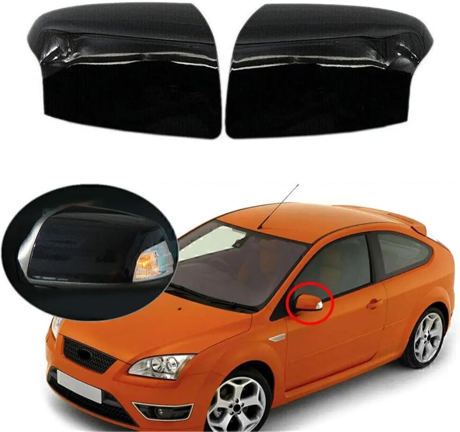 Compatible For Focus MK2 2005-2008 Replacement Car Rearview Side Mirror Cover Wing Cap Exterior Door Rear View Case Trim Gloss Black (Color : Gloss Black)