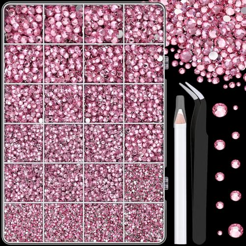 Image of 25000Pcs Resin Rhinestones with Tweezers for Crafting, Dark Pink 2-6mm Mixed Sizes Non Hotfix Flatback Gems, Bedazzling Crystal for DIY Craft Clothing Mugs Tumblers Shoes Fabric Decor Nail Art