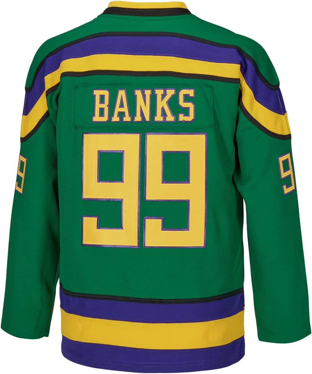 VOVIDEA Youth Ice Hockey Jersey Charlie Conway #96 Banks #99 Mighty Ducks Movie Jersey Kids Shirts (99 Banks Green, Medium)