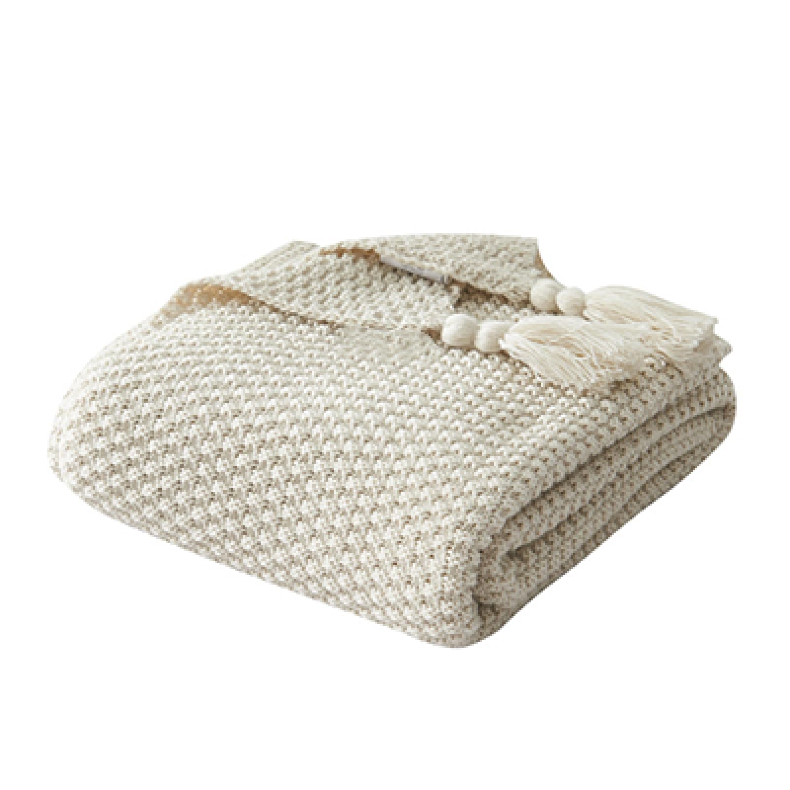 DANETI Thread Blanket with Tassel Solid Beige Grey Coffee Throw Blanket for Bedroom Sofa Home Textile Knitted Blanket 130x170cm(51x67inch) Beige