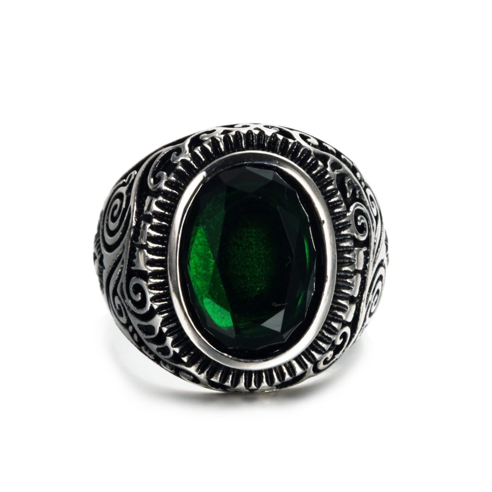 Anelli Acciaio Gioielli Anello Nuziale Uomo Anello Vintage in Filigrana Blu con Zirconi Anello Acciaio Pietra Blu/Verde Taglia 15 to 30