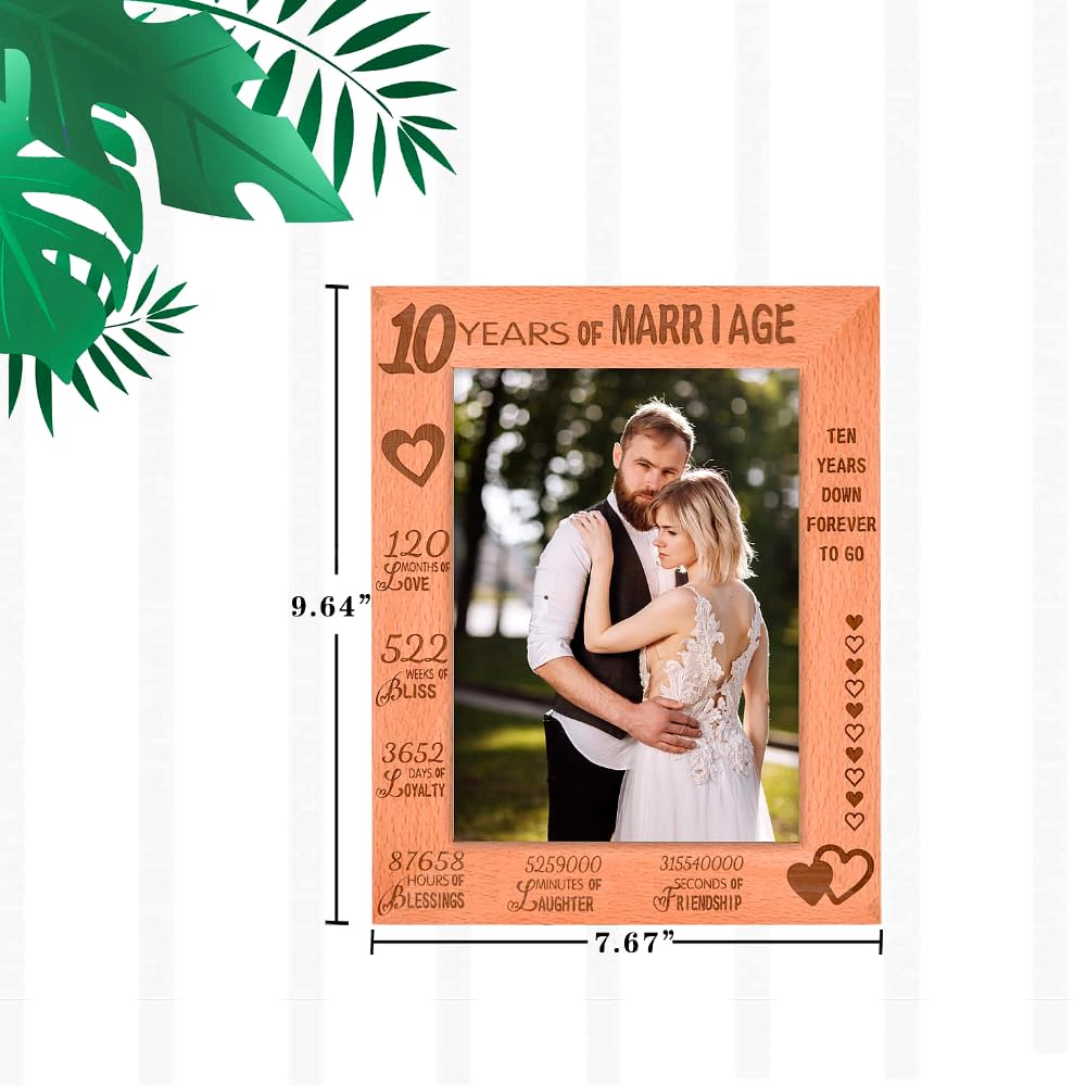 LittleBlueDeer 10th Wedding Anniversary Picture Frame,10th Anniversary Marriage Wood Photo Frame Gifts for Couple,10 Year of Marriage - Ten Year Wedding Keepsake Gift