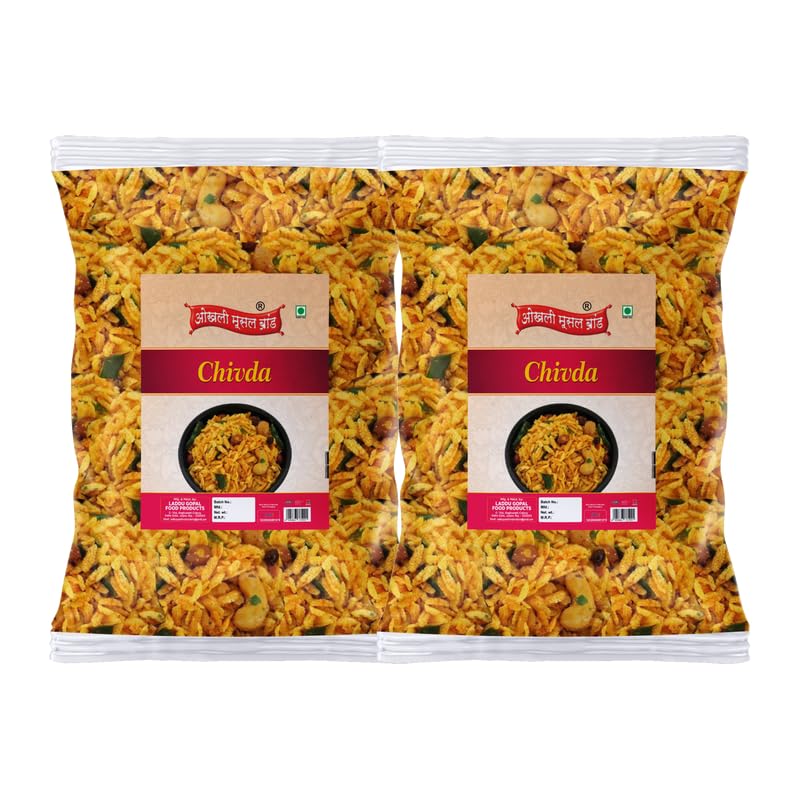 Image of OKHLI MUSAL BRAND Makai CornFlakes Poha Dry Fruits Namkeen Mixture Chivra | Classic Indian Atkulu Aval Cornflakes Chiwda | Chiwda | Namkeen | Namkeen Mixture No Added Preservatives-350g*2Pack