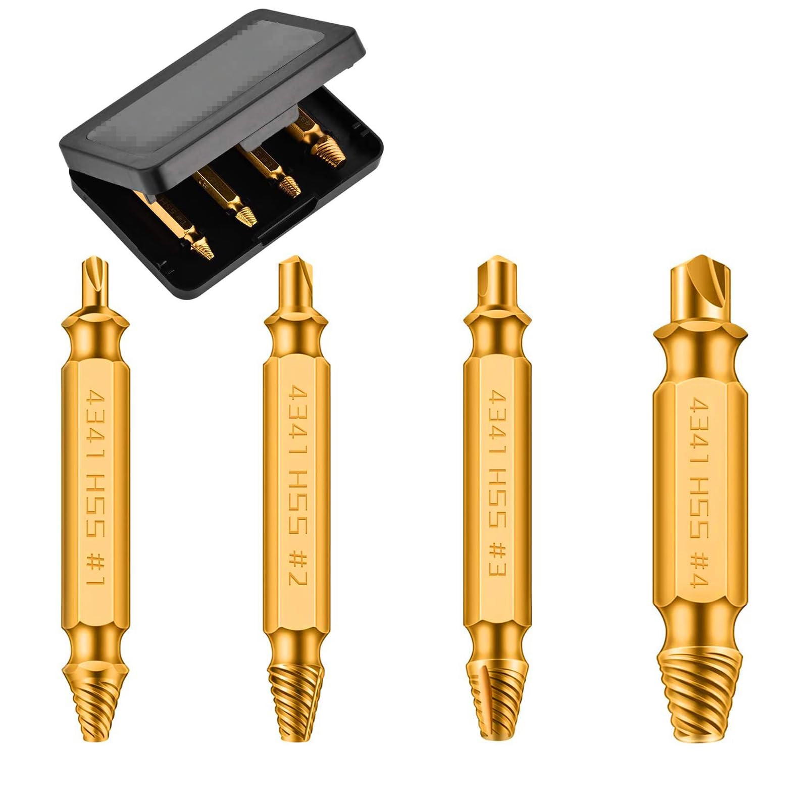 Gifts for Men, 4Pcs Titanium Damaged Screw Extractor Set - Remover for Stripped Head Screws Nuts & Bolts Drill Bit Tools for Easy Removal of Rusty & Broken High Speed Steel Superb Gift | Gold