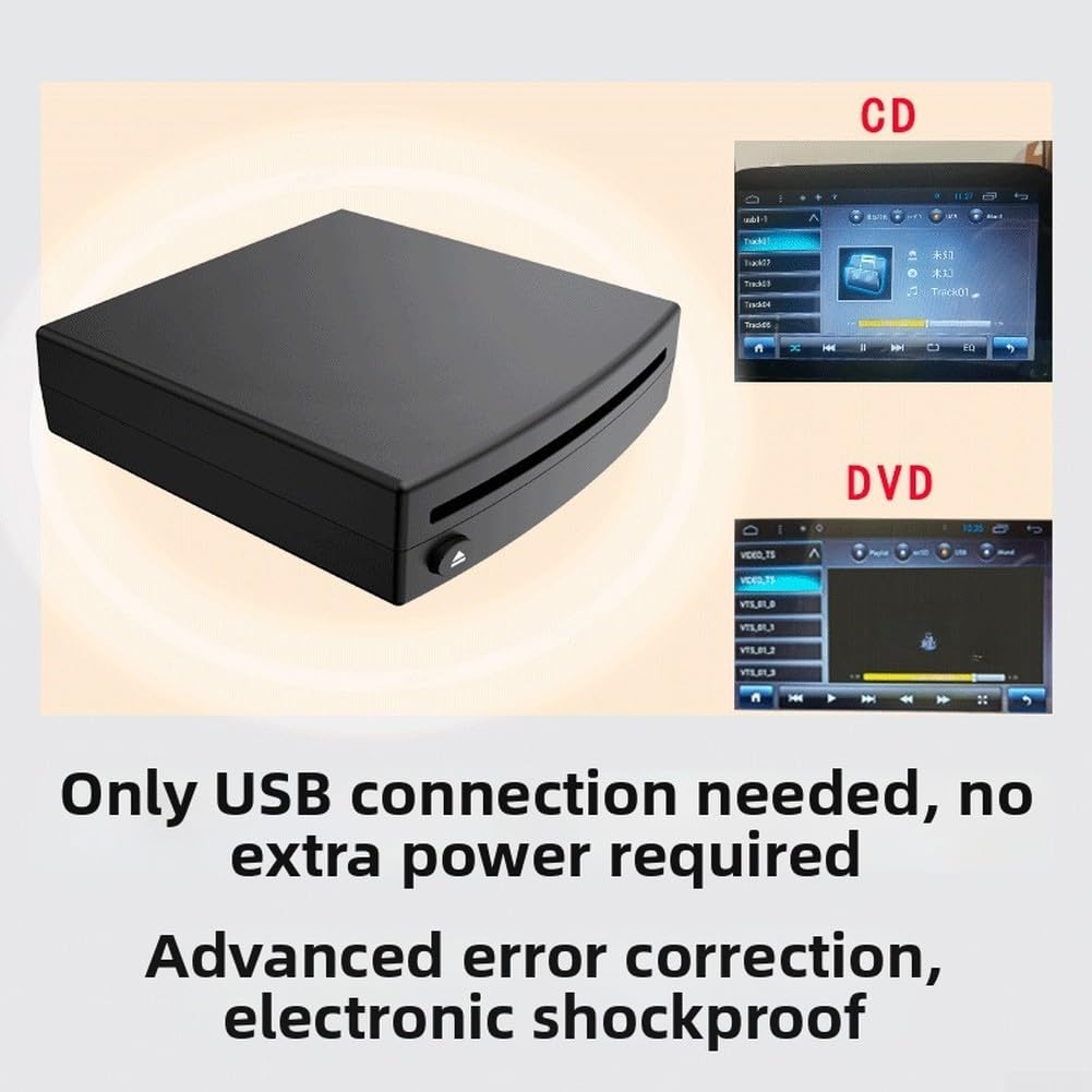 Zoegneer Lettore CD esterno portatile per auto con connessione USB per DVD Audio Lossless Riproduzione di musica Compatto ABS Design e Play Facile installazione Nero 14,8 x 14,5 x 3,5 cm