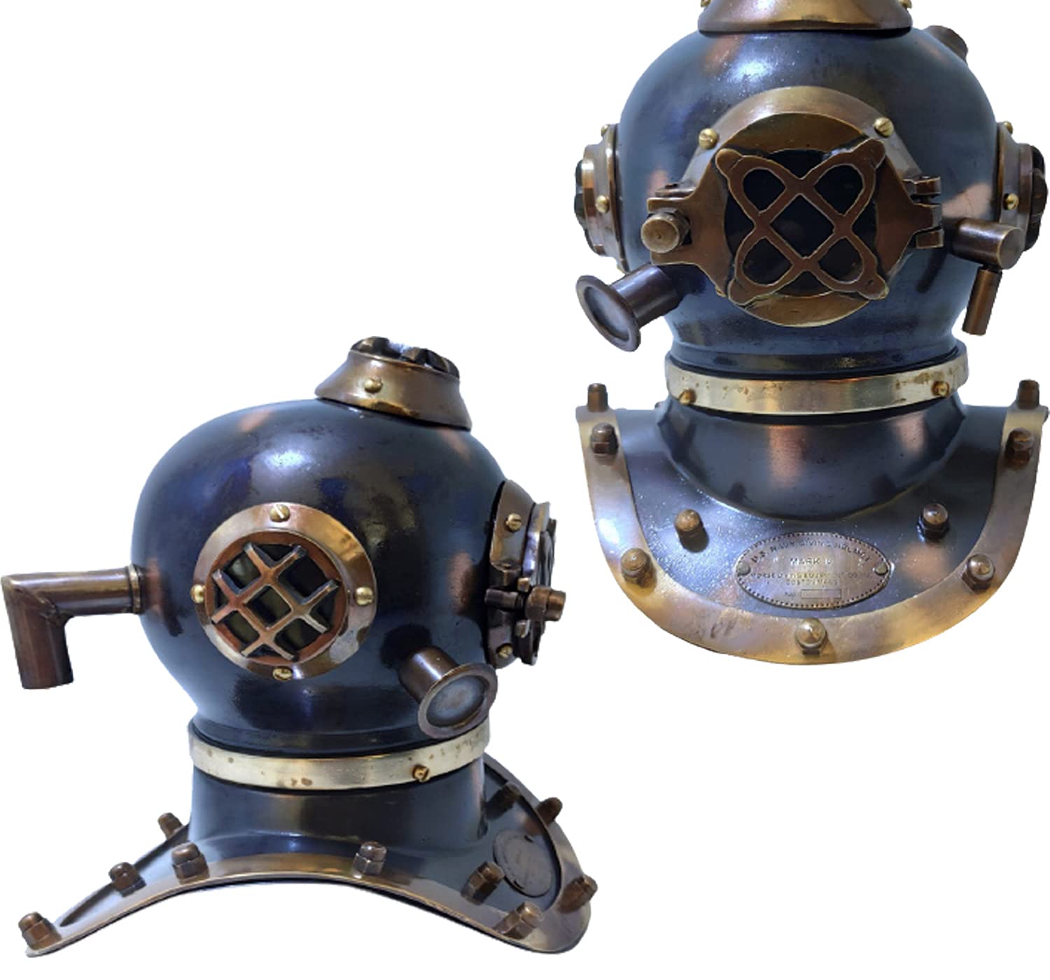 Nautical Replica Hub Casco vintage Mark V Antique de la Marina de los Estados Unidos, casco de buceo de 6 pulgadas, color negro de hierro/acero