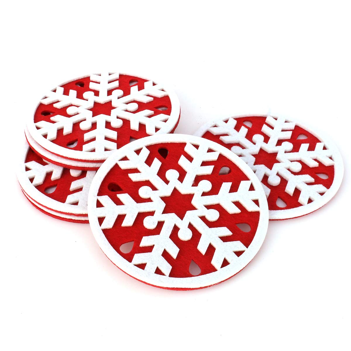 Christmas Decorations Coaster Red Snowflake Holiday Drink Table Accessory Festive Gift Coasters Home Decor, 6 pcs
