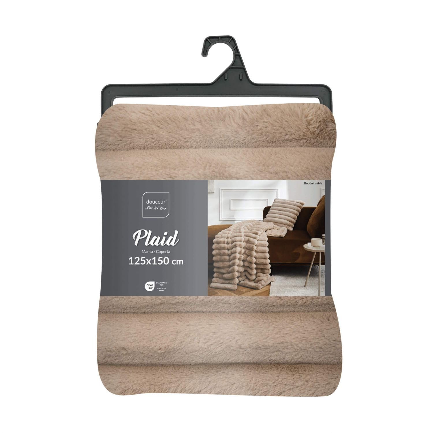 Plaid boudoir sable pour soirée cocooning au coin du feu 125 x 150 cm