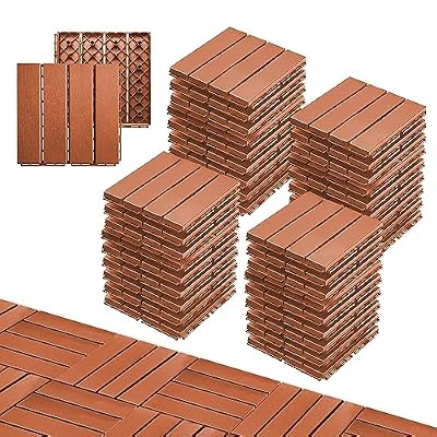 36pcs 12"x12" Plastic Interlocking Deck Tiles Outdoor All Weather Waterproof Interlocking Flooring Deck Tiles Patio Floor Tile for Pool Balcony Backyard Porch (12 * 12 INCH, Brown, 36)