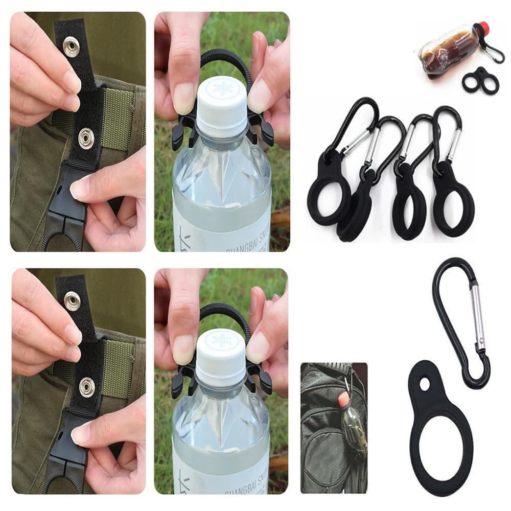 4 boucles de bouteille d'eau, mousqueton en aluminium léger, clip porte-bouteille de ceinture pour extérieur, porte-clés avec boucle de ceinture, porte-bouteille noir avec mousqueton, activités de