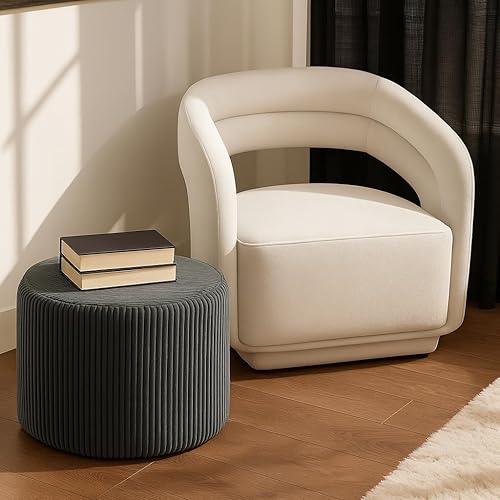 Miniatura 8 de Puf redondo otomano y reposapiés, pufs de pana suave con relleno de espuma (gris)