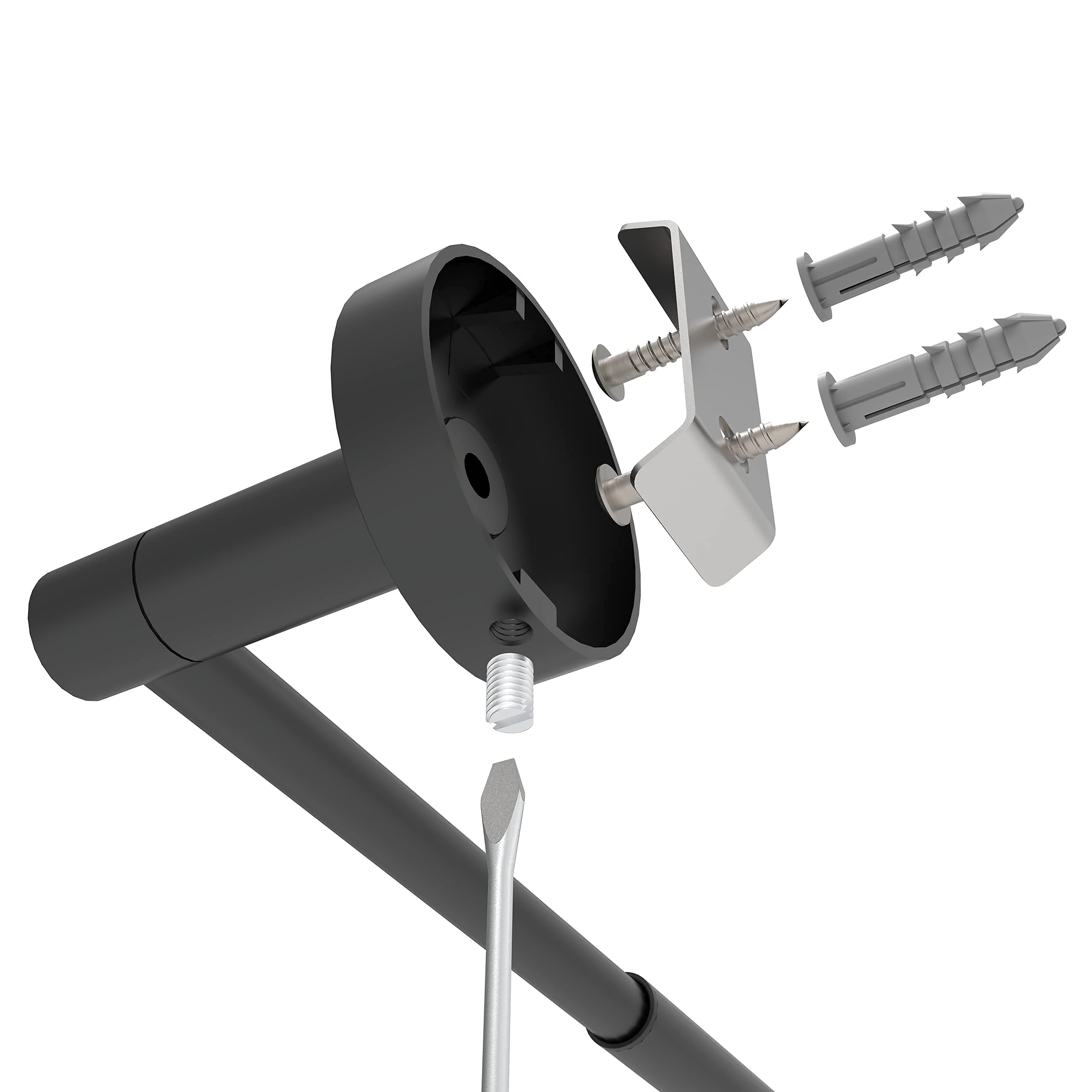 Ruacq Single Towel Bar Matte Black Adjustable 13.7 to 24 Inch Round Towel Holders Bathroom Stainless Steel and Zinc Alloy Modern Wall Mounted