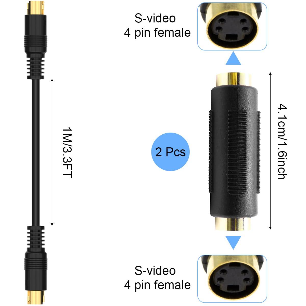 Câble S-Vidéo 4 Broches Mâle Vers Femelle - 0,3 M - Double Blindage, Noyau Cuivre - Connecteur Rouge/jaune/blanc