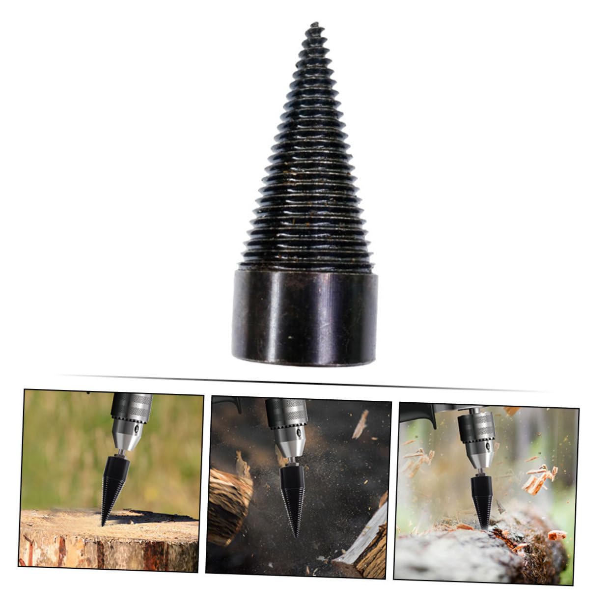 BESPORTBLE 3 Pz punta da trapano per spaccalegna Fenditrice tronchi elettrica spaccalegna elettrica spaccalegna per legna da ardere punte da trapano industriali spaccalegna in legno Black