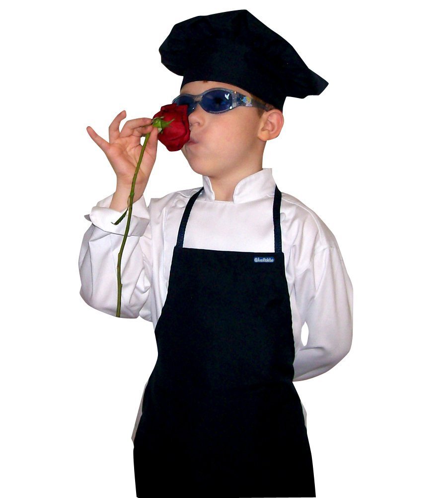 CHEFSKIN Small Children Kids Jet Black Chef Set Apron & Adjustable Hat Quality Lite