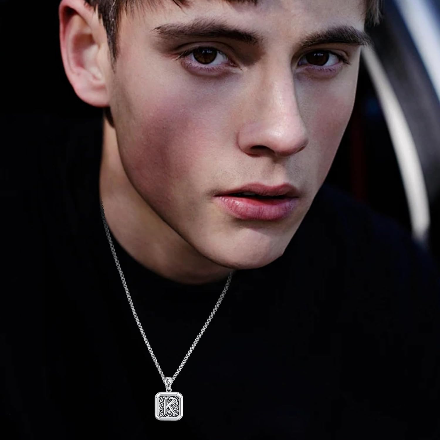 925 Sterling Silver Square Initial Letter Pendant Necklace Jewelry Birthday Gifts for Men With 316L Stainless Steel Chain and Gifts Box - Image 5