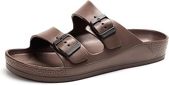 FUNKYMONKEY Men's Comfort Slides Double Buckle Adjustable EVA Flat Sandals