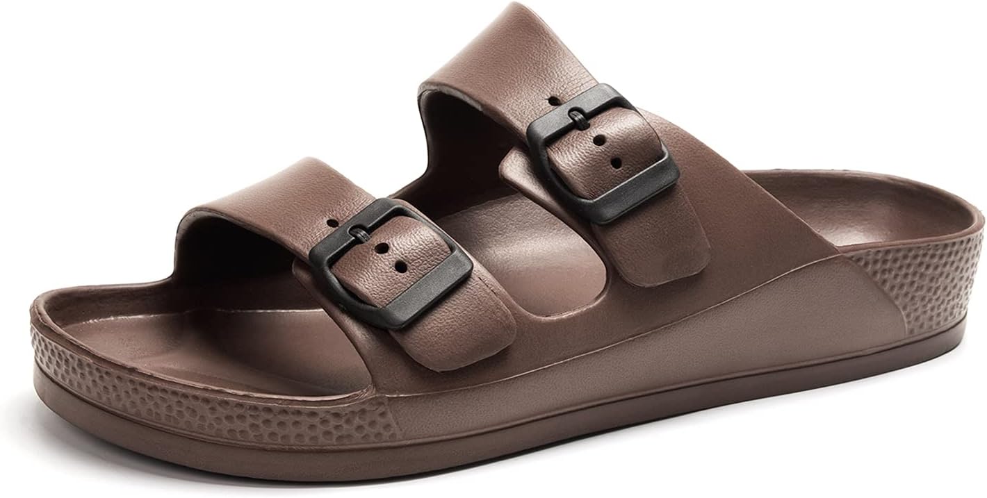 Men's Comfort Slides Double Buckle Adjustable EVA Flat Sandals