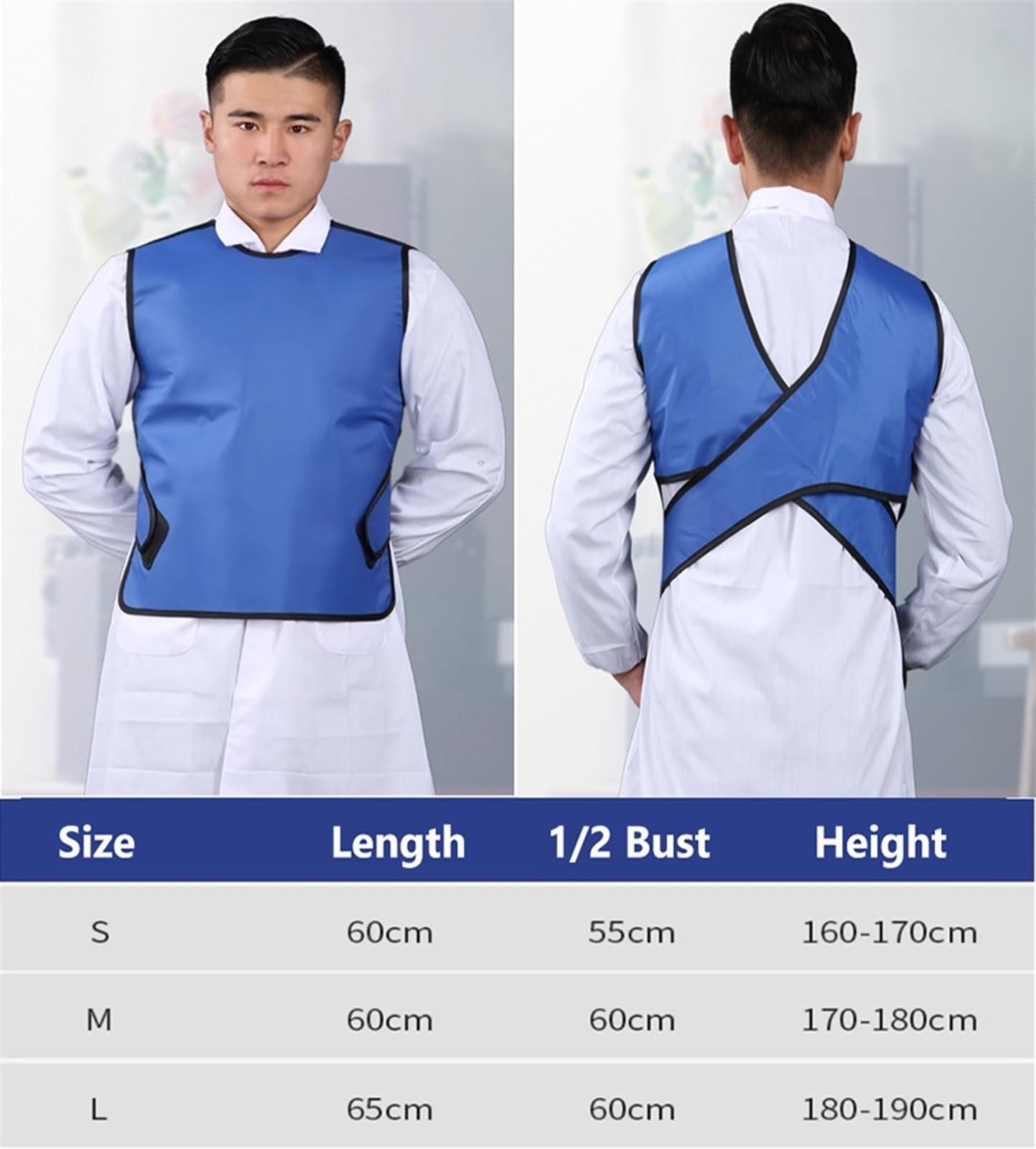 Delantal de Plomo Delantal de Chaleco de Protección Contra Rayos X, Delantal de Plomo Protector Contra Radiación, Chaleco de Ropa de Escudo para Hospitales, Laboratorios, Enfermería(0.5mmPb,55x60cm)