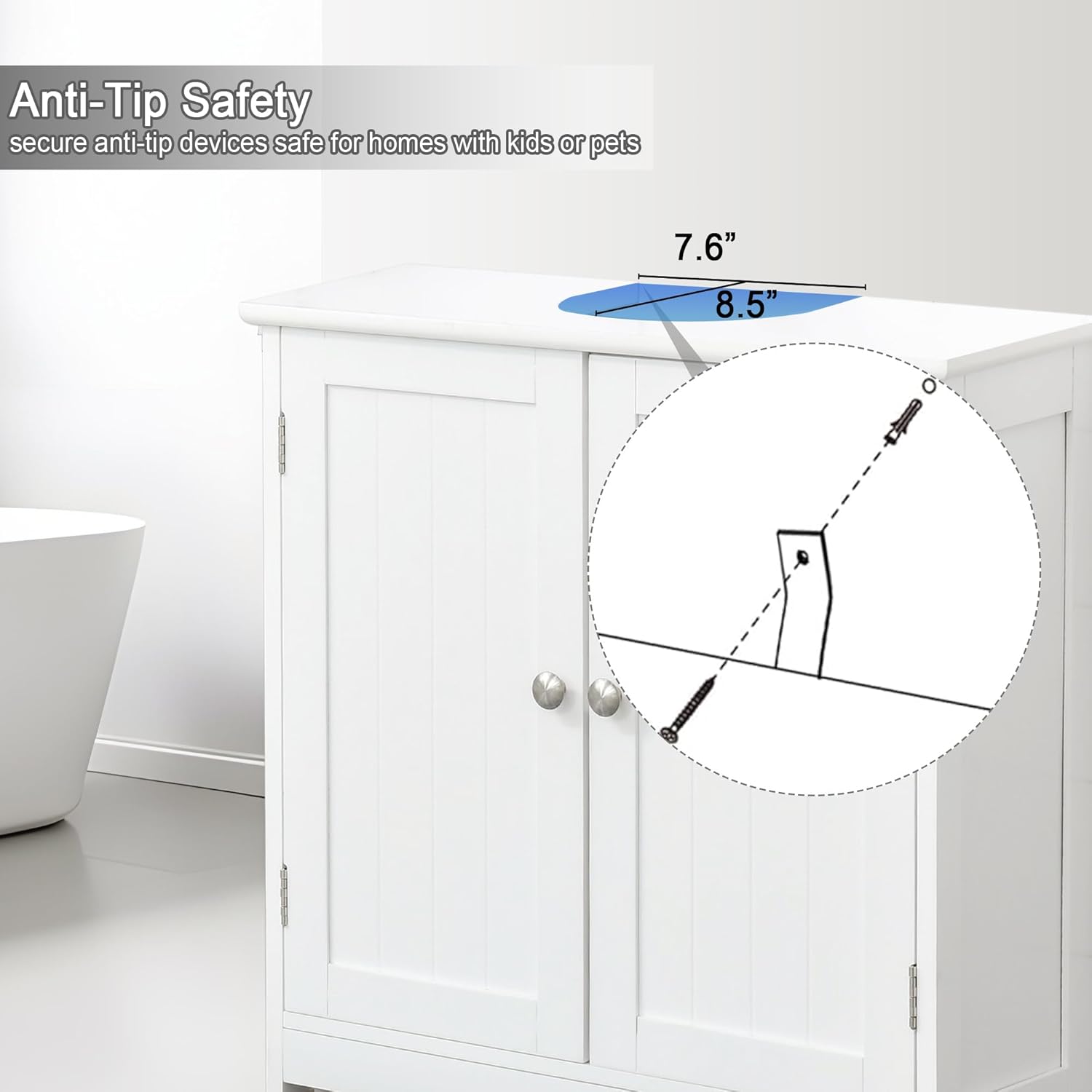 Pedestal Sink Storage Cabinet, Under Sink 2-Tier Cabinet with 2 Doors and Adjustable Shelf, Bathroom Sinks Cabinet with U-Shape Cut-Out, Under Pedestal Sinks Storage Cabinets for Bathroom, White