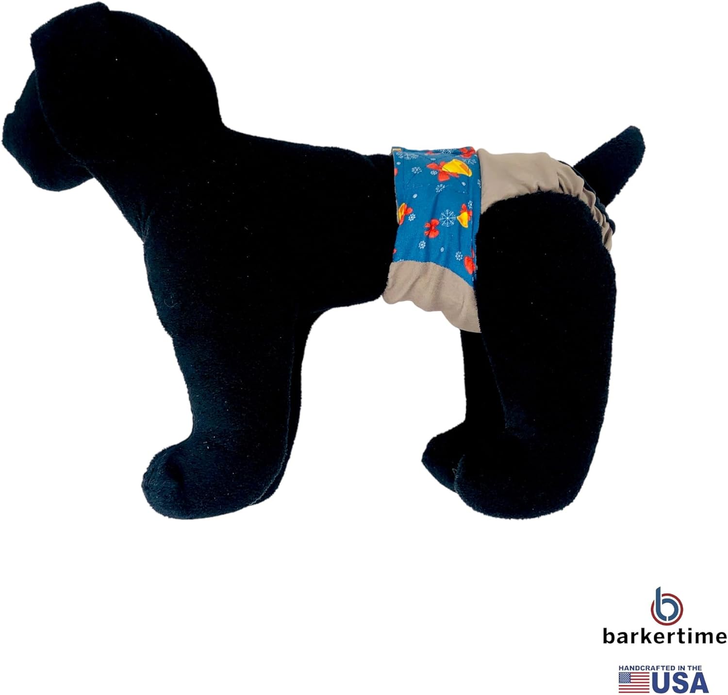 Gold Jingle Bells on Brown Premium Waterproof Dog Diaper, XXL, Without Tail Hole - Made in USA