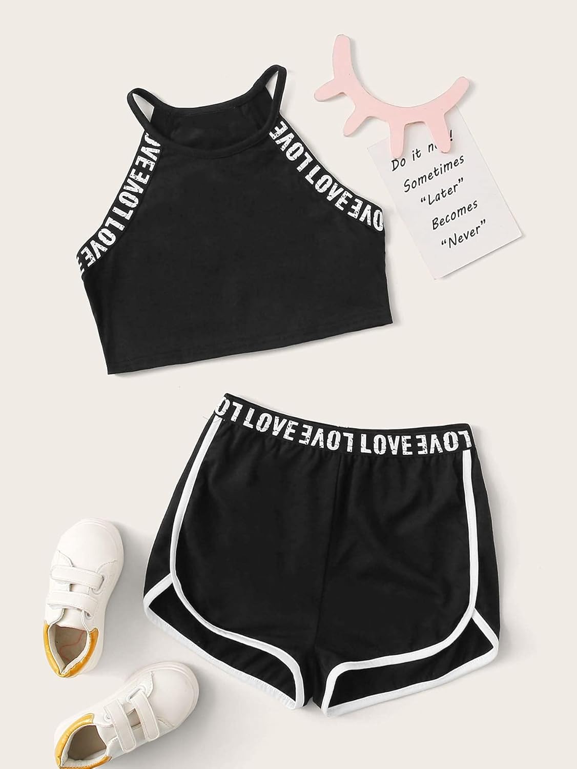 Milumia Girl's 2PCS Outfit Tie Dye Letter Halter Cami Crop Top and Dolphin Shorts Set - Image 5