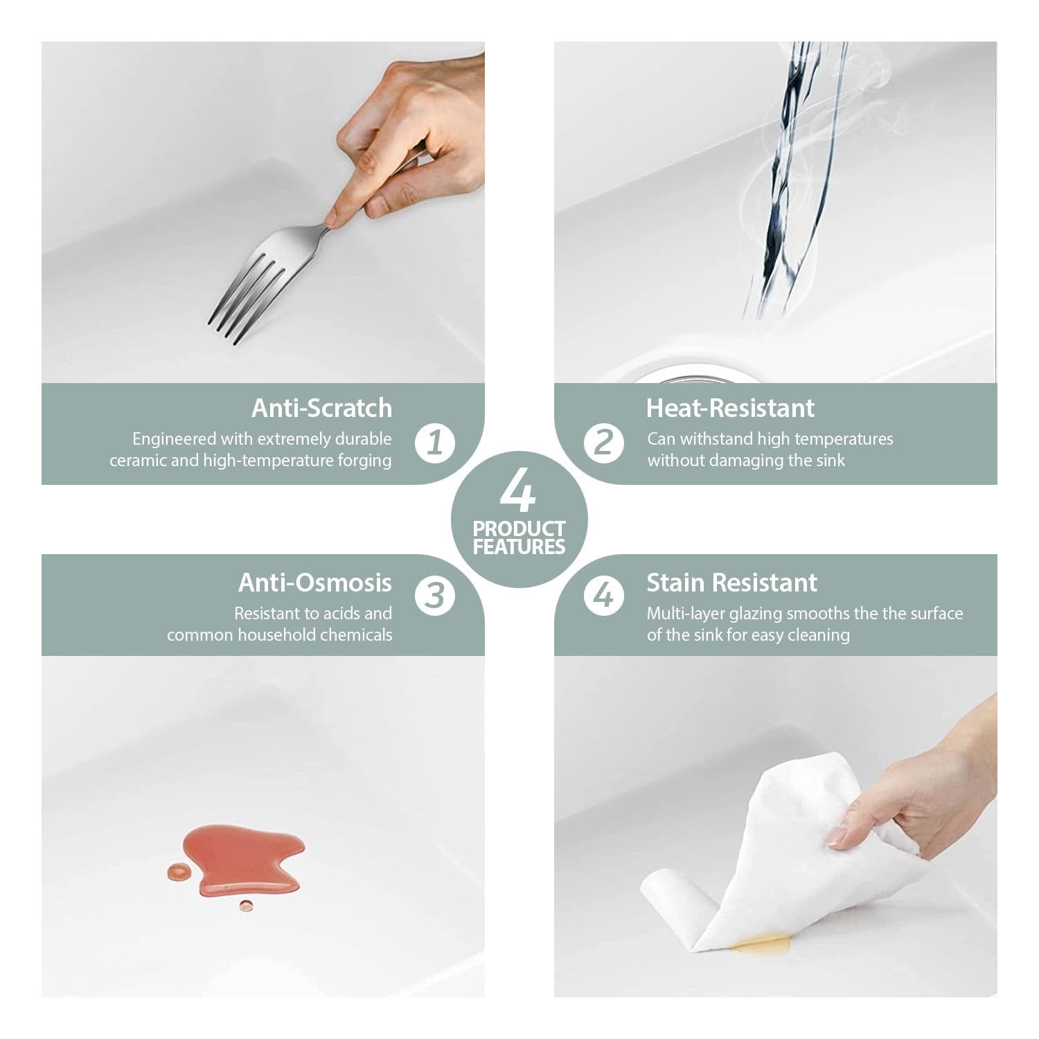 Kichae Lavello da cucina in porcellana refrattaria, 83 cm, colore: bianco