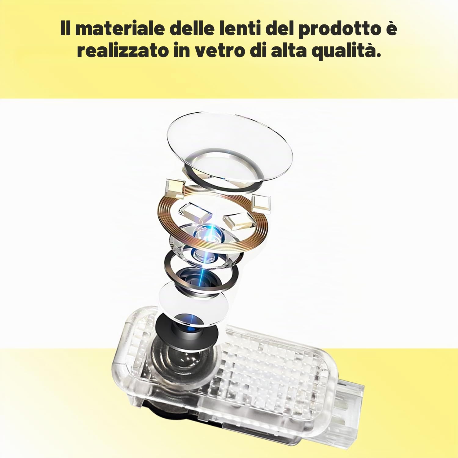 4 luci per portiera dell'auto, 4 K HD, luci di benvenuto, luci di proiezione della porta, compatibili con A1/A3/A4/A5/A6/A7/A8/Q2/Q3/Q5/Q7/Q8/TT/R8 con 4 anelli e lettere rosse