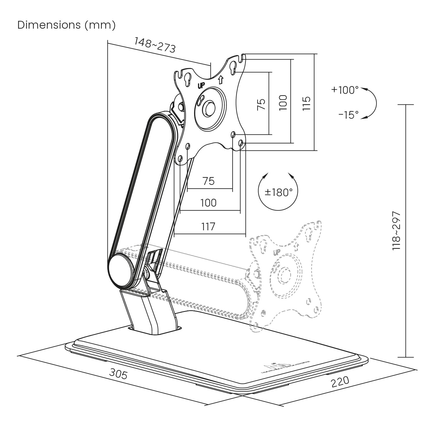Maclean Supporto per touchscreen da 17 – 32 pollici, VESA 75 x 75/100 x 100 cm, autoportante, inclinabile, rotazione di 180°, regolabile in altezza fino a 8 kg, ergonomico, stabile supporto per