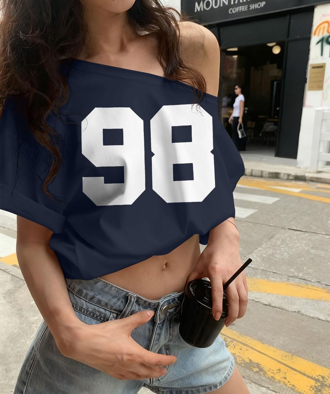 KIDDAD Off The Shoulder Tops for Women Number Graphic Clothes for Teen Girls Oversized Y2K Jersey Cute Baggy Shirts - Image 3