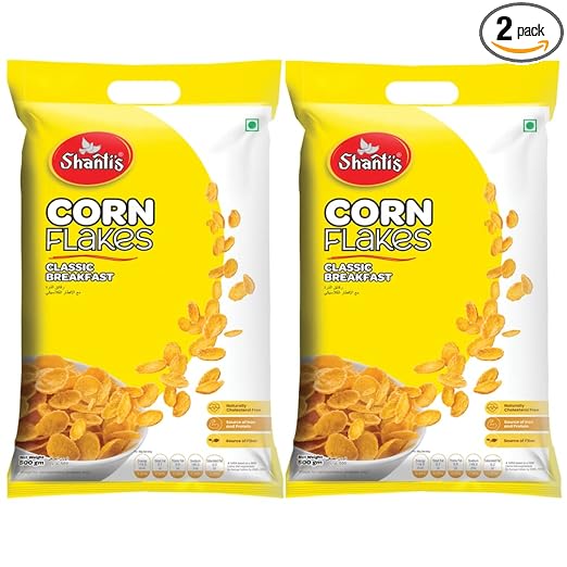 Shanti's Corn Flakes/Breakfast Cereals/Ready to Eat/Crunchy and Tasty/Fat Free Corn Flakes (Pack of 2)