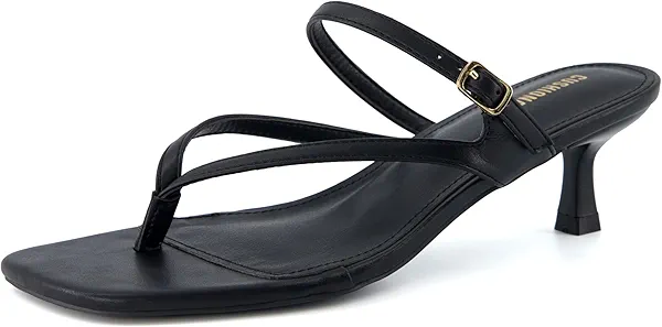 CUSHIONAIRE Women's Madrid Strappy Kitten Heel Sandals +Memory Foam, Wide Widths Available BLACK 9