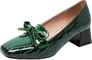 OXNGDMDM Women's Printed Block Heel Loafers with Metal Buckle Fashion Slip On Square Toe Non Slip Low Chunky Heel Dress Office Pumps for Work Shopping