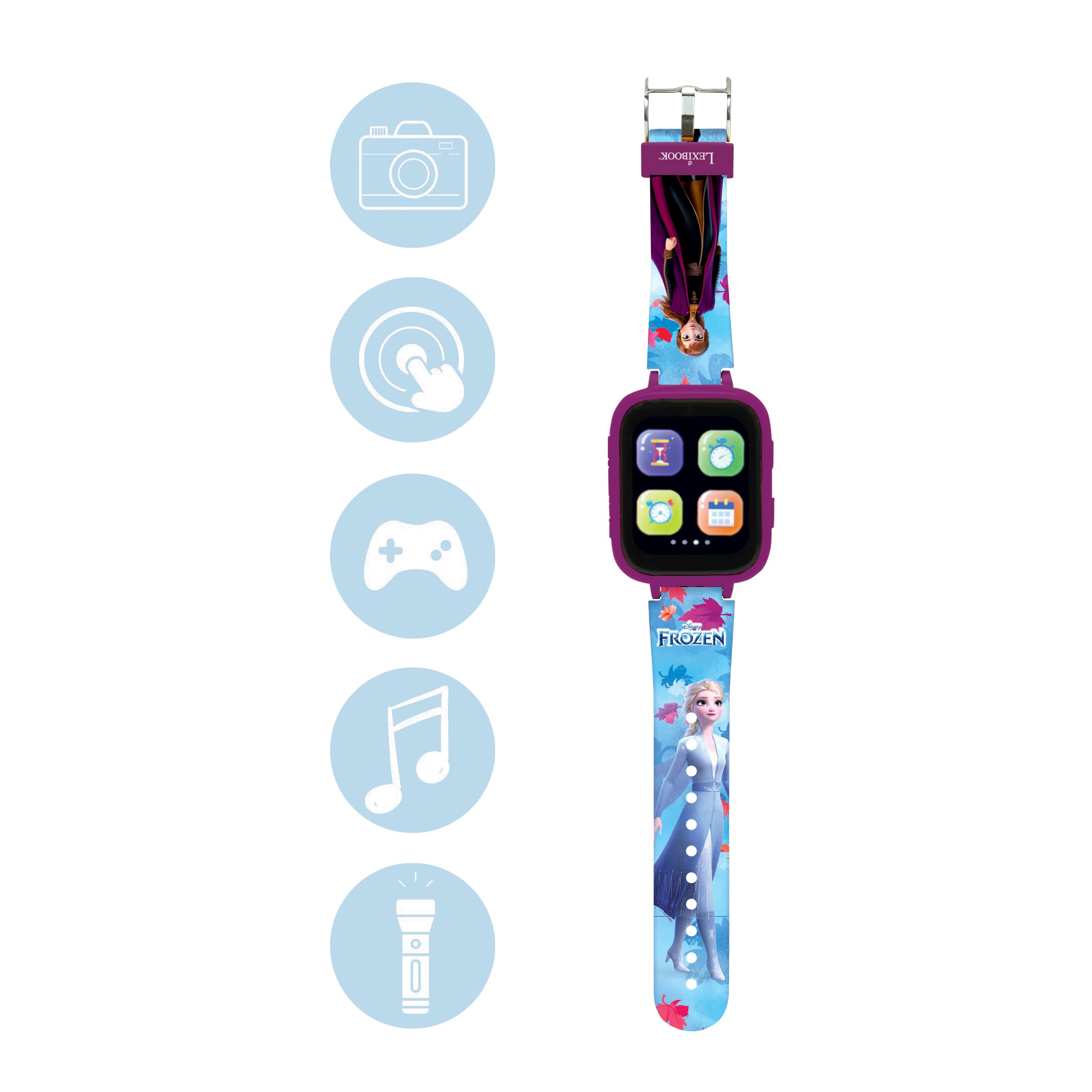 Lexibook, Disney La Reina de Las Nieves, Reloj Bluetooth con Pantalla a Color Frozen con cámara y Tarjeta de Memoria de 8 GB, Azul, DMW071FZ