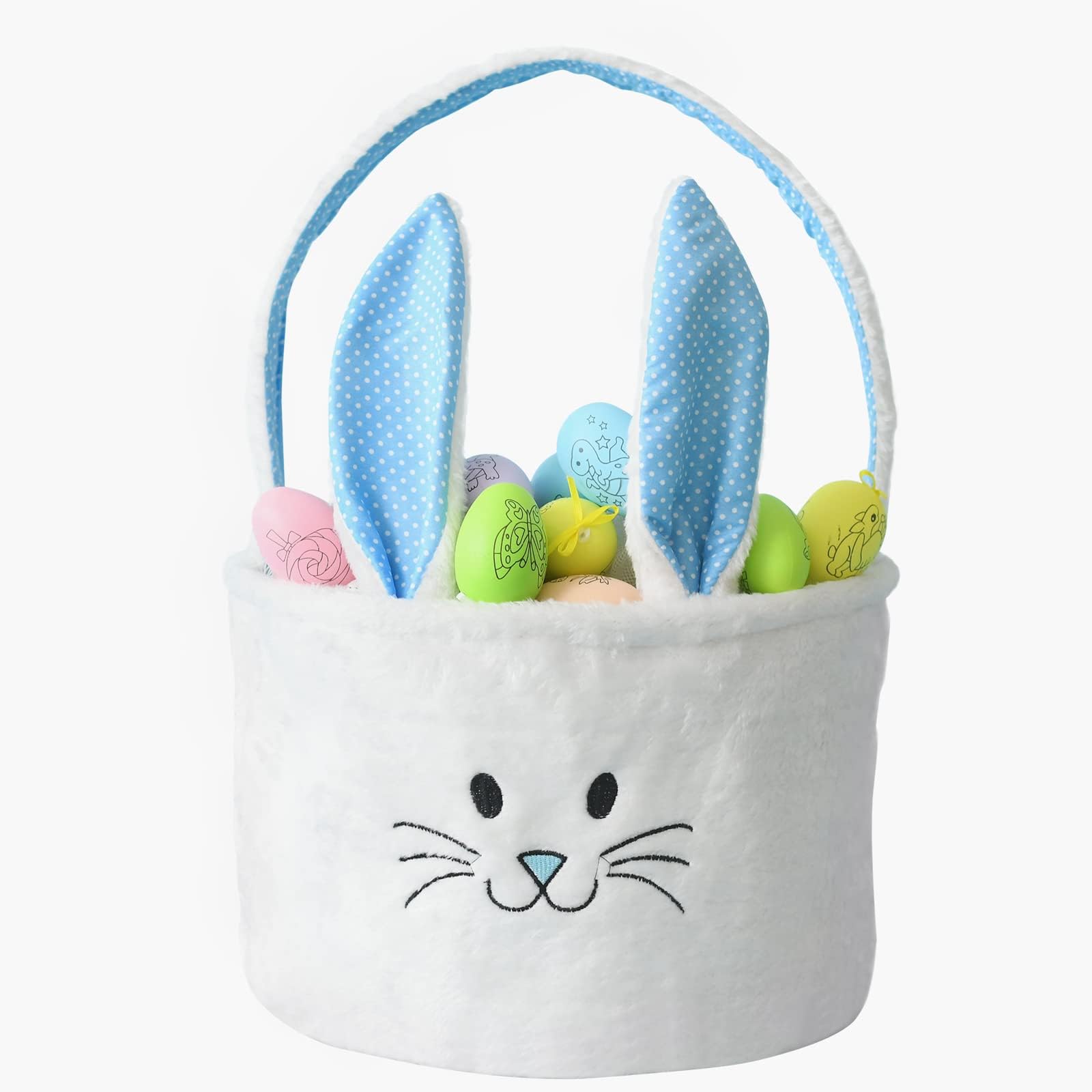 Easter Basket for Toddler Kids Fluffy Easter Bunny Basket for Boy&Girl,Boys Easter Gifts Baskets with Foldable Ears Easter,Baby Bags for Girls,Easter Basket Stuffers for Easter Egg Hunts (Blue)