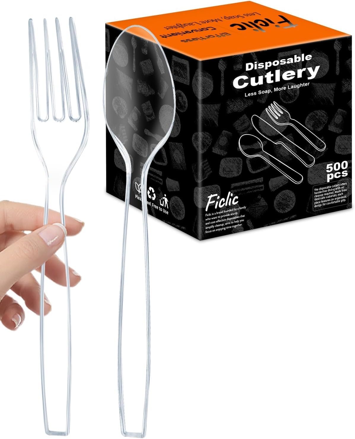 Heavy Duty Plastic Silverware, Heat Resistant Disposable Forks and Spoons Set, Clear Plastic Cutlery, Bulk Utensils, 500 Count