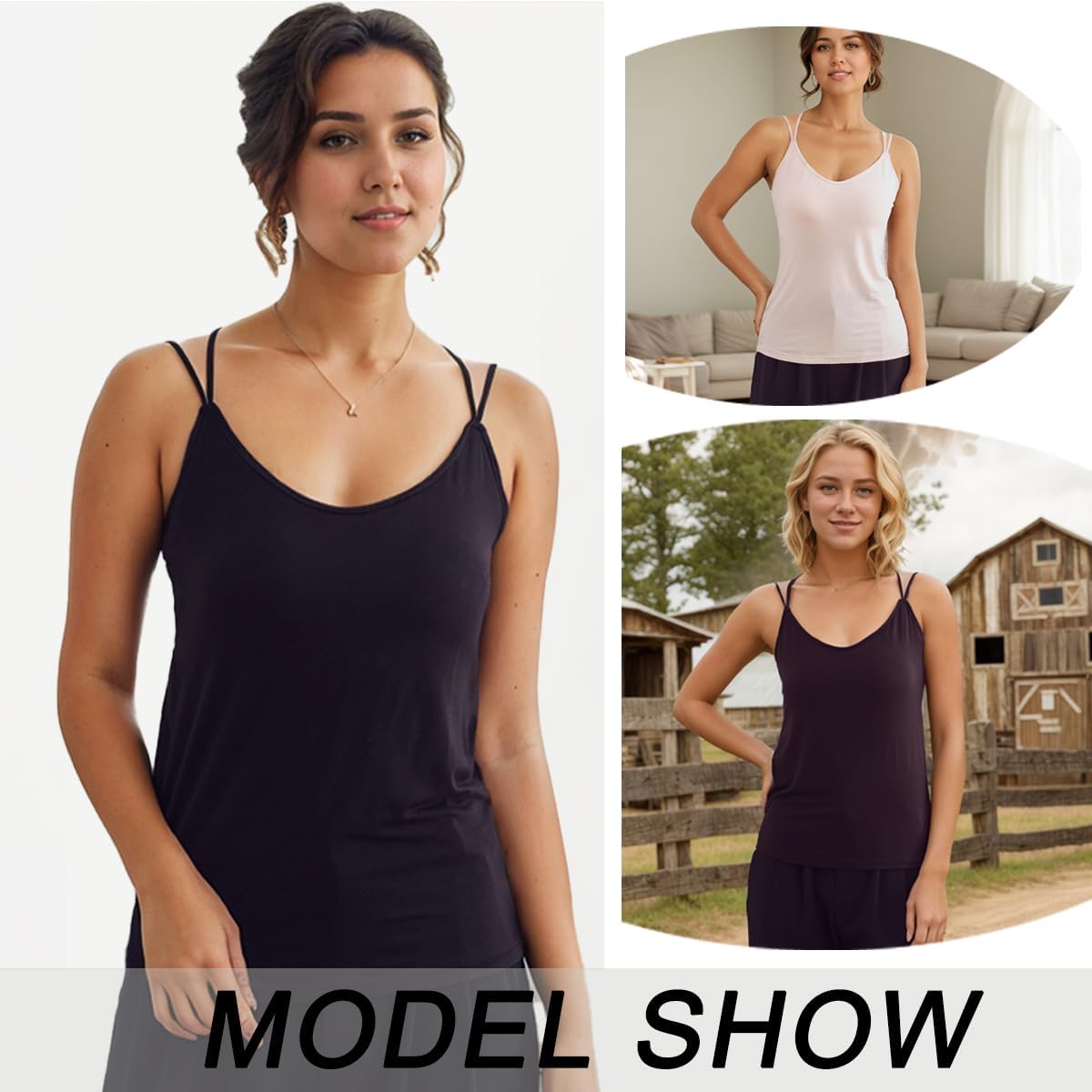 Spaghetti Strap Tank Top with Built in Bra for Women, V-Neck Camis Tops Built Bra Women's Undershirts Padded Camisole Tanks - Image 4
