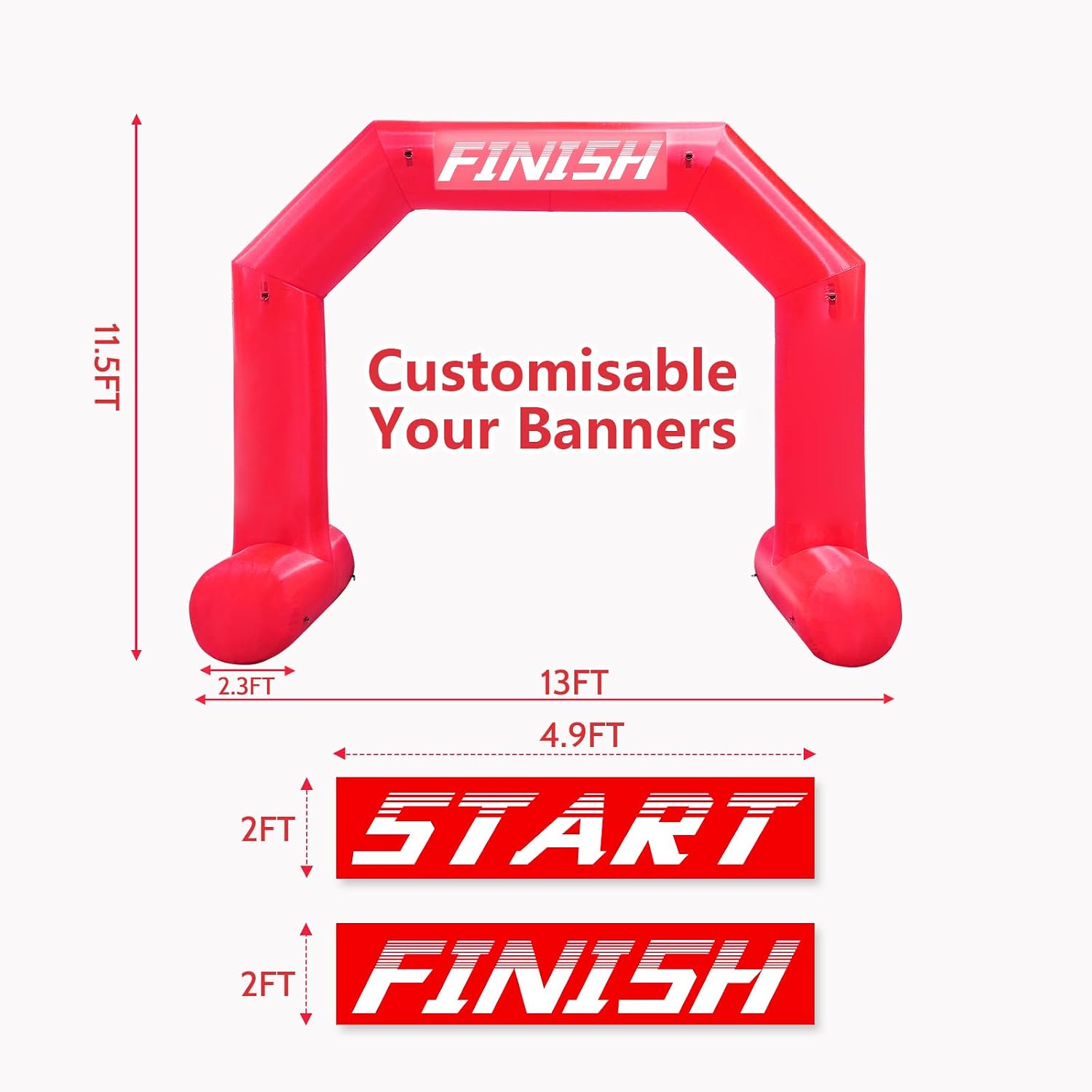 13Ft Inflatable Arch Red with Start Finish Line Banners Inflatable Archway with Powerful Blower Outdoor Hexagon Blow up Arch for Marathons, Fundraisers, Outdoor Advertising Commerce