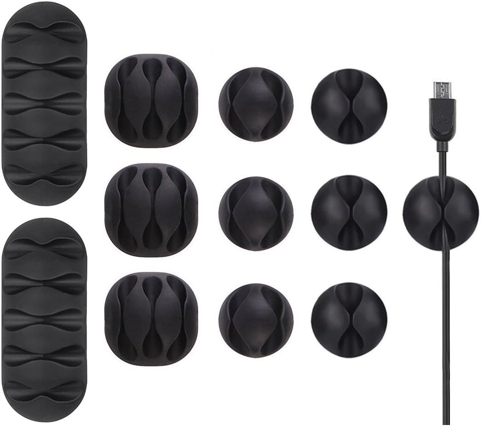 U-horizon12 Pack Durable Cable Clips, Long Lasting Cable Organiser, Cord Management System, Desktop Wire Holder&Hider with Strong Self-Adhesive for Computer or Mouse Cord, Home Office