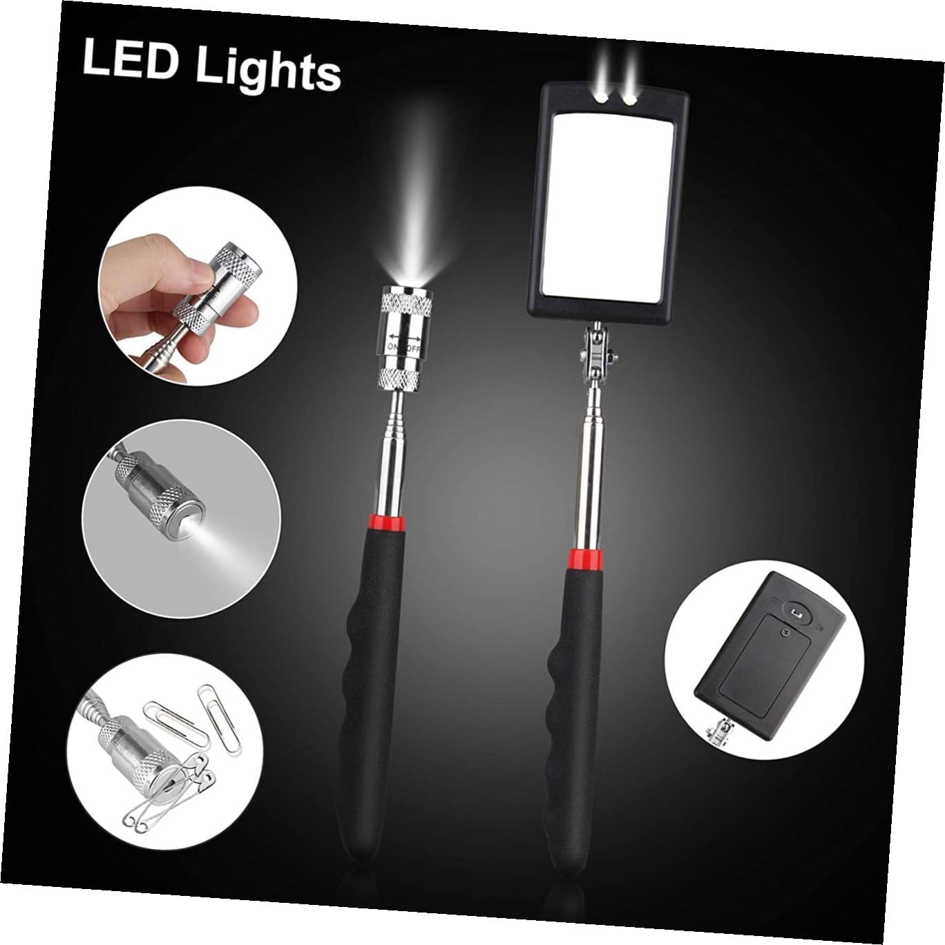 STOBOK 4pcs Portable Car Inspection Mirror Kit Telescoping Magnet Stick Swivel Inspection Mirror Easy to Use image 3