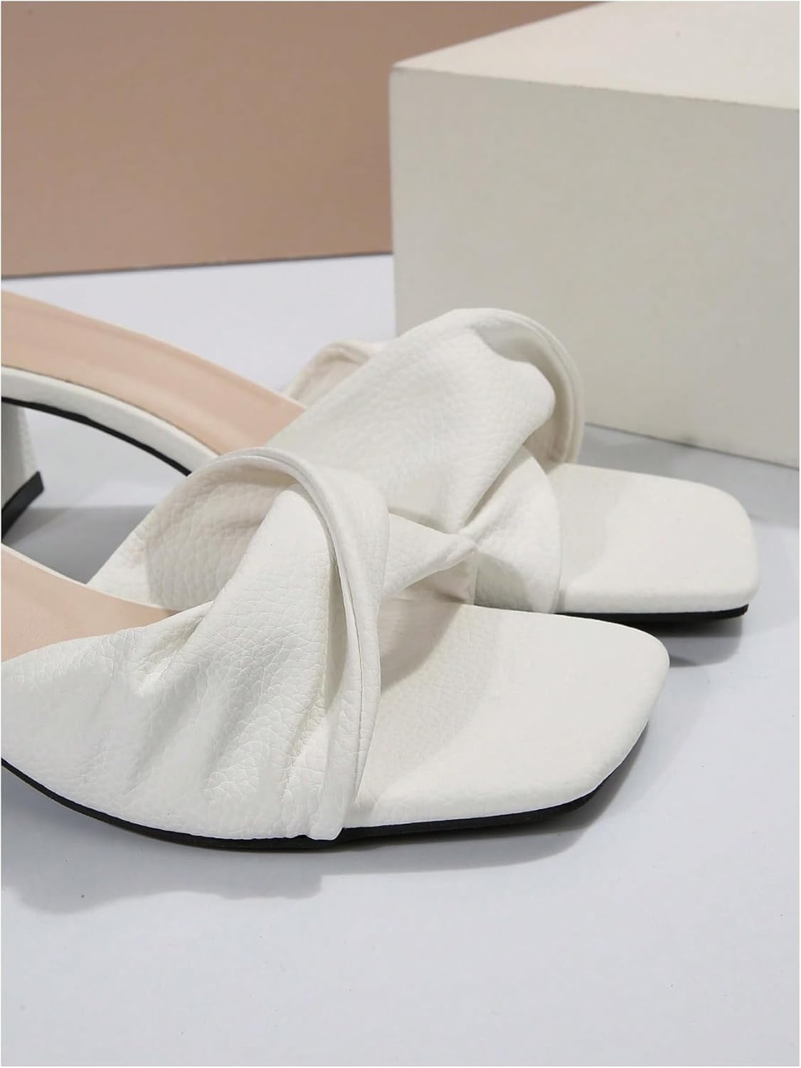 SHENHE Women's Square Open Toe Heeled Sandals Chunky Block Twisted Slip on Dressy Heel Mules - Image 4