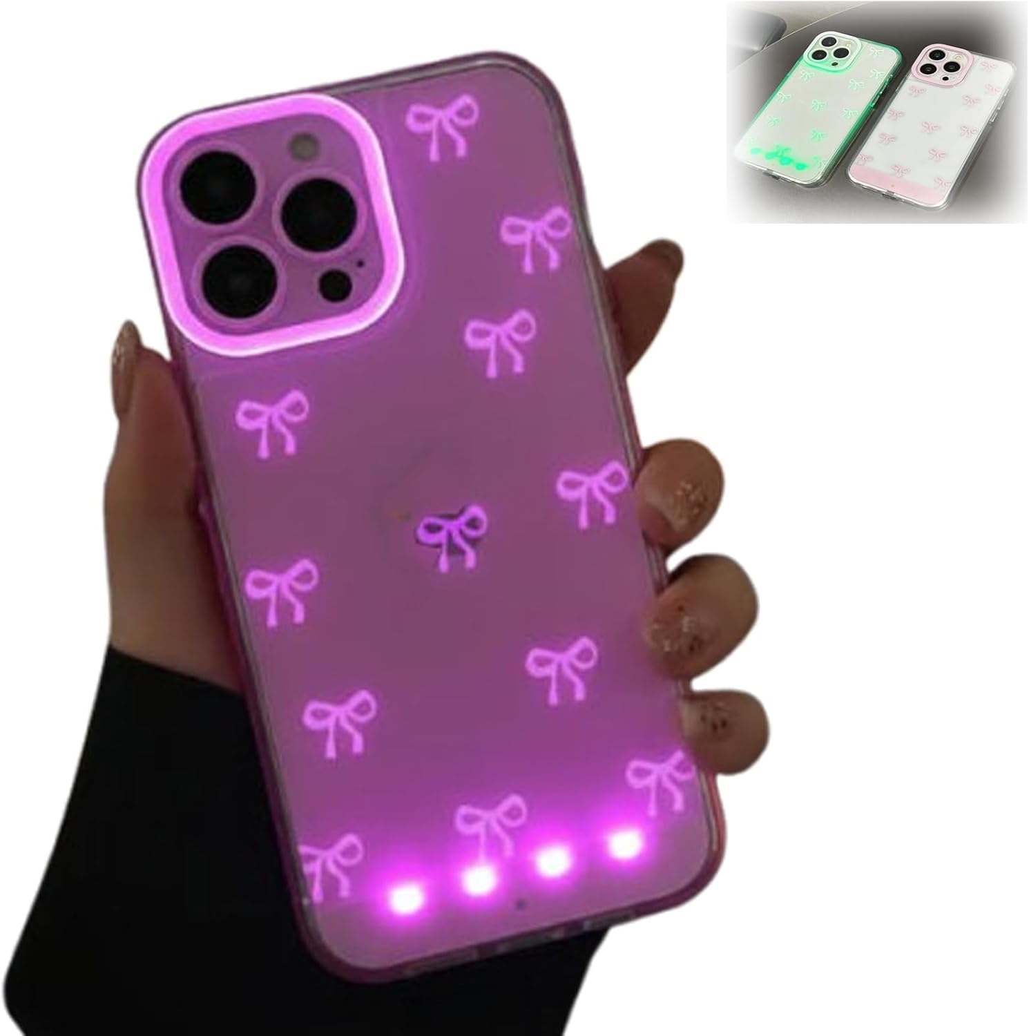 Vibrant LED Bowknot Phone Case, Compatible for iPhone 11/12/13/14/15/16/17 pro/max (17,Pink)
