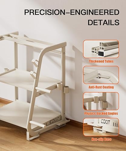 Miniatura 5 de Soporte para mancuernas de 3 niveles, organizador de almacenamiento de peso resistente de 700 libras con tubo de acero grueso, soporte de peso