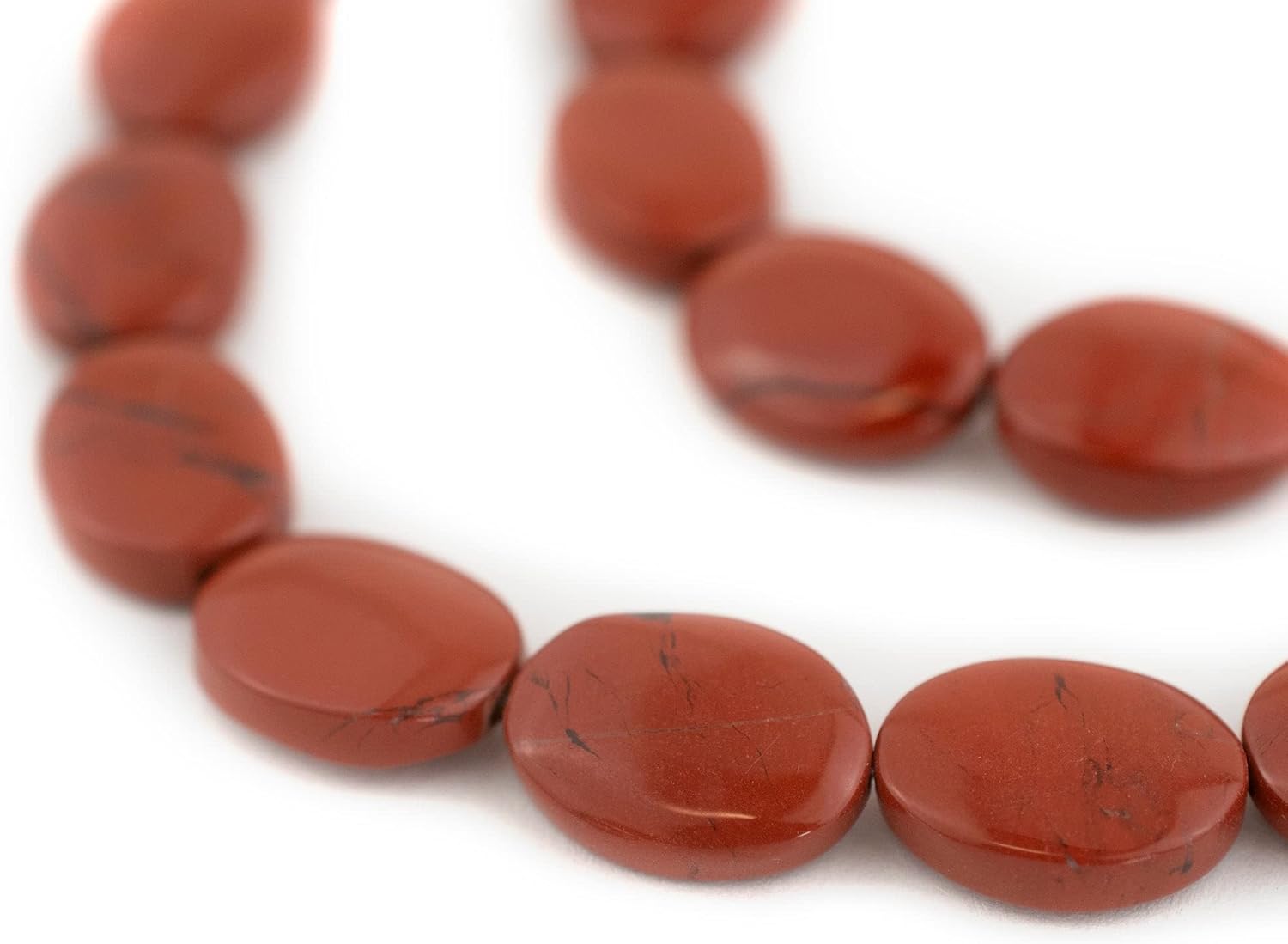 The Bead Chest Flat Oval Red Jasper Beads 15x12mm Gemstone 15 Inch Strand