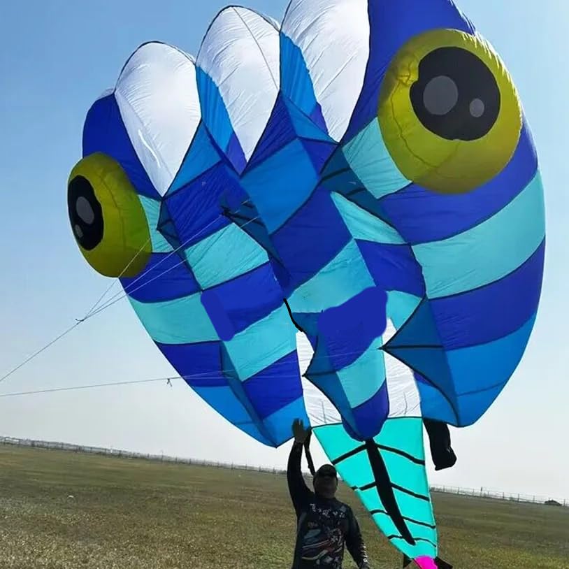 13 SQ.M Mosaic Tadpole Kite for Adults Ripstop Nylon Show Pilot Lifter Kite (Blue)