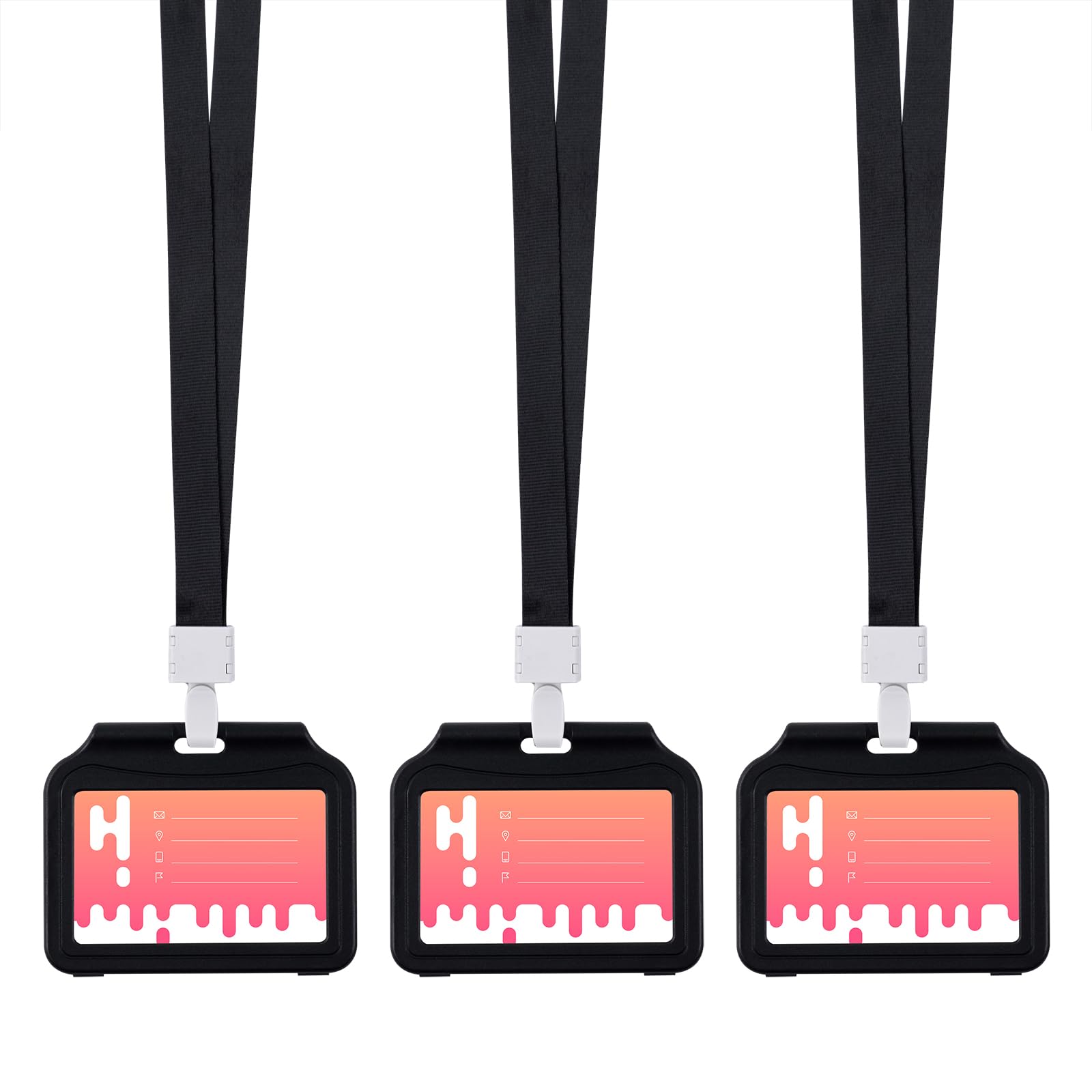 3 Pack Lanyard with Card Holder,Id Card Holder with Transparent Windows Front and Rear for ID Cards, Offices, Schools, Bus Passes, Black
