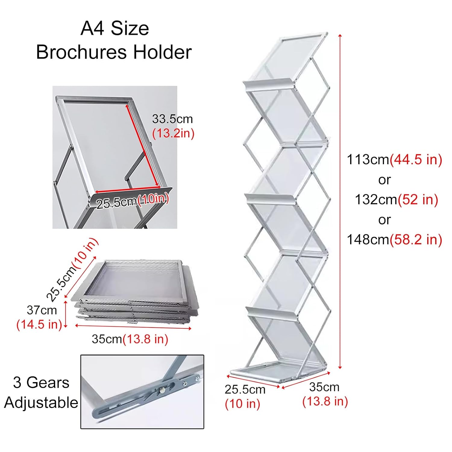 Fruit and Vegetable Storage Display Rack Clear Magazine Display Rack Aluminum, Folding Literature Holder with 6 Pockets for Trade Shows, Offices, Supermarket and Retail Stores, Exhibition Stand